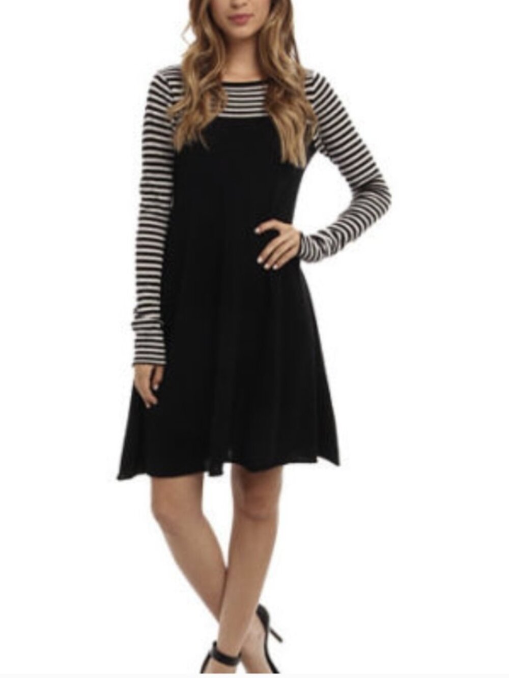 Autumn Cashmere 100% Cashmere Dress Long Sleeves Striped Black White Size Small